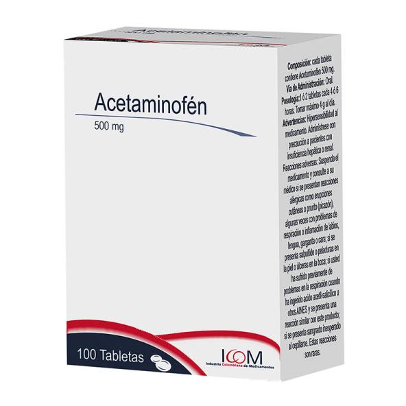 ACETAMINOFEN 500 MG 100 TBS IC(DF)(RF)